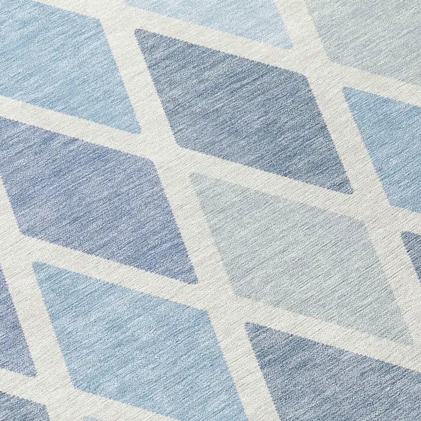 8' Sky Blue And Ivory Round Geometric Washable Indoor Outdoor Area Rug Photo 8