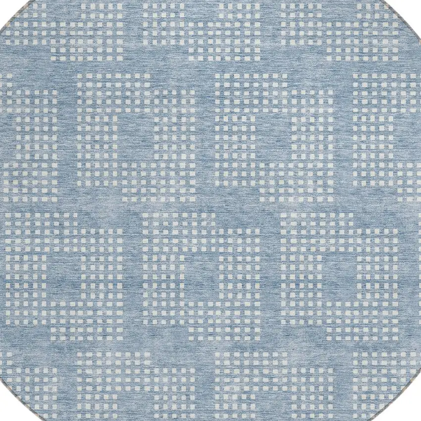 8' Sky Blue And Ivory Round Geometric Washable Indoor Outdoor Area Rug Photo 4