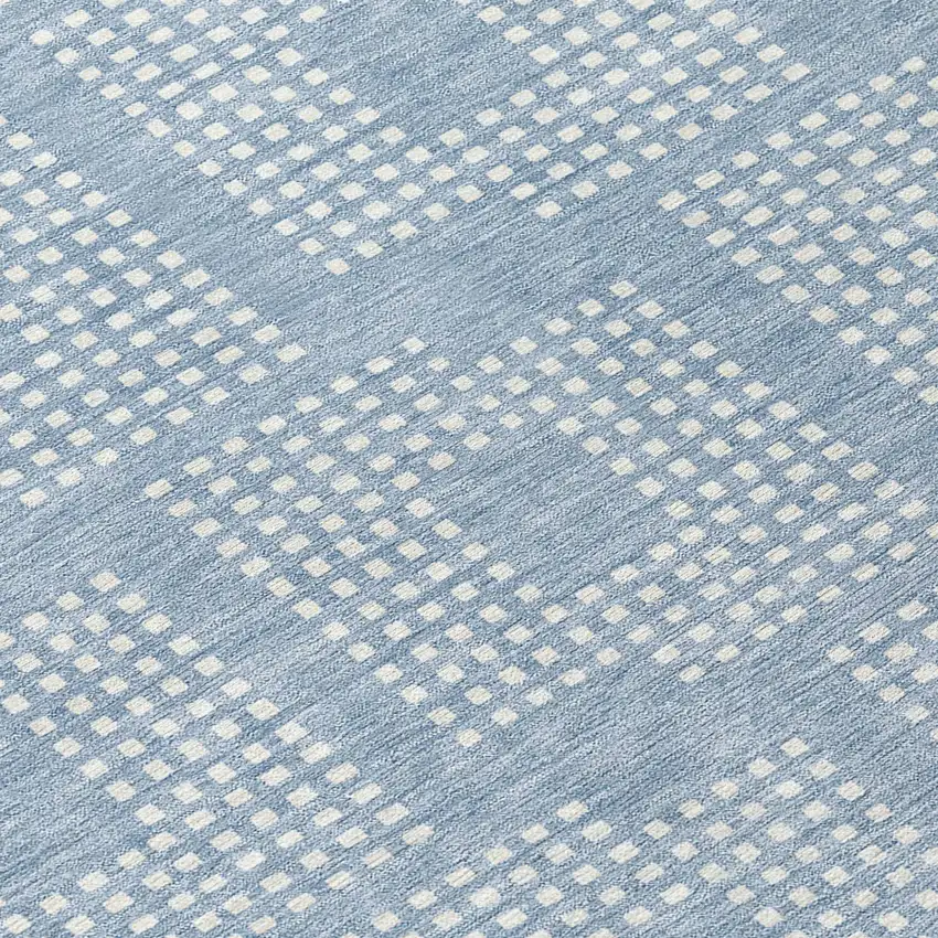 8' Sky Blue And Ivory Round Geometric Washable Indoor Outdoor Area Rug Photo 8