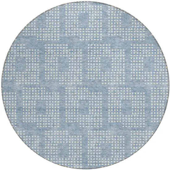 8' Sky Blue And Ivory Round Geometric Washable Indoor Outdoor Area Rug Photo 2