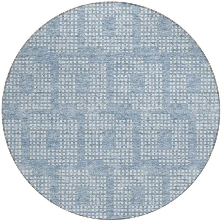 8' Sky Blue And Ivory Round Geometric Washable Indoor Outdoor Area Rug Photo 2