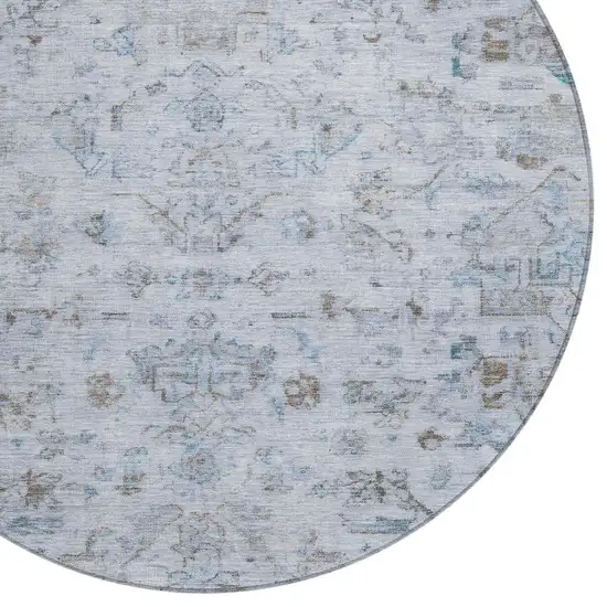 8' Sky Blue And Ivory Round Medallion Washable Indoor Outdoor Area Rug Photo 7