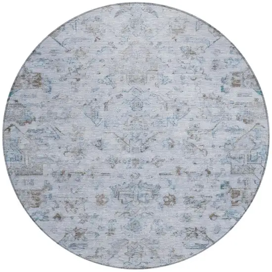 8' Sky Blue And Ivory Round Medallion Washable Indoor Outdoor Area Rug Photo 4