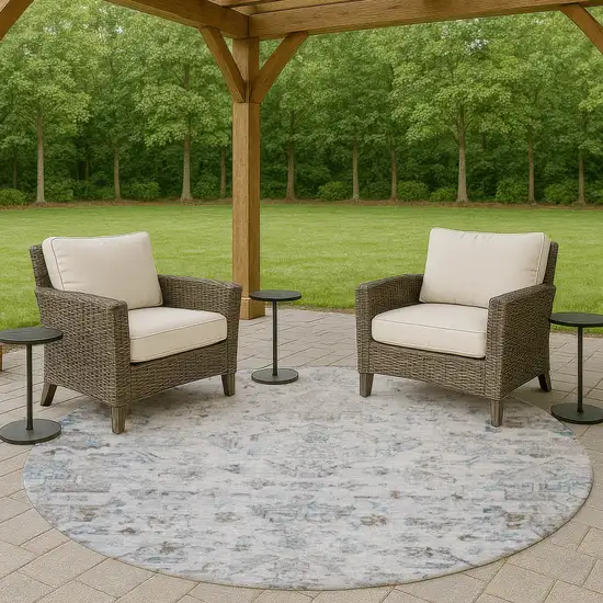 8' Sky Blue And Ivory Round Medallion Washable Indoor Outdoor Area Rug Photo 8