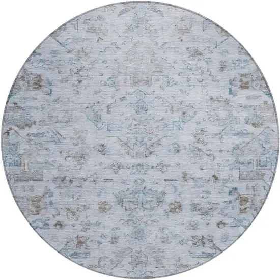 8' Sky Blue And Ivory Round Medallion Washable Indoor Outdoor Area Rug Photo 2