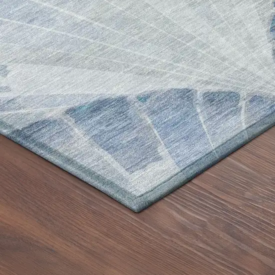 8' Sky Blue And Ivory Round Seashell Washable Indoor Outdoor Area Rug Photo 8