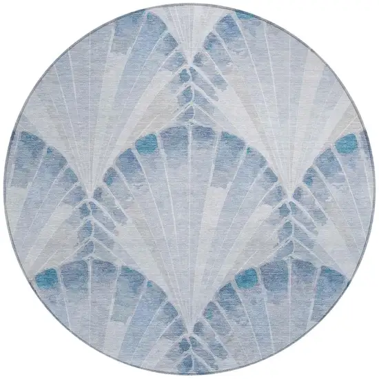 8' Sky Blue And Ivory Round Seashell Washable Indoor Outdoor Area Rug Photo 3