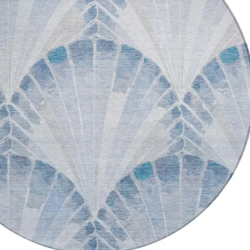 8' Sky Blue And Ivory Round Seashell Washable Indoor Outdoor Area Rug Photo 2