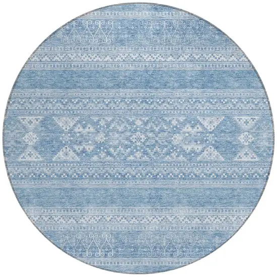 8' Sky Blue And Ivory Round Southwestern Washable Indoor Outdoor Area Rug Photo 5