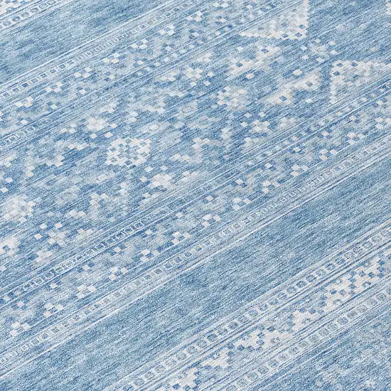 8' Sky Blue And Ivory Round Southwestern Washable Indoor Outdoor Area Rug Photo 9