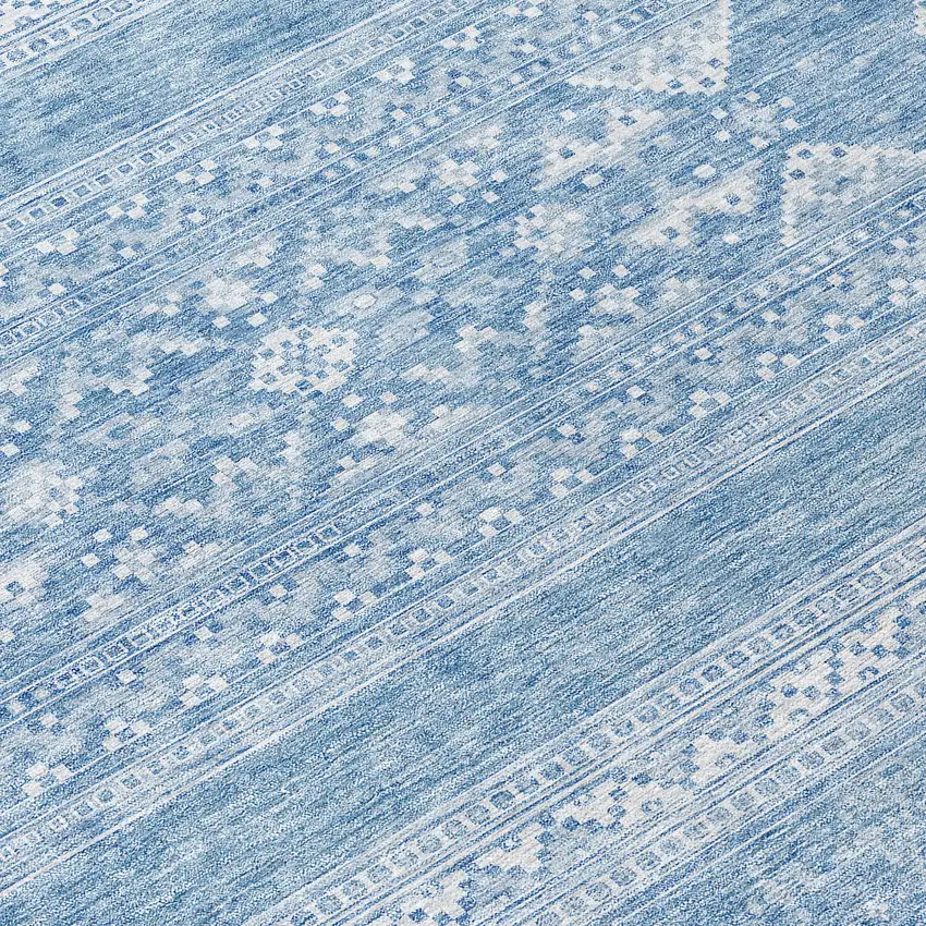 8' Sky Blue And Ivory Round Southwestern Washable Indoor Outdoor Area Rug Photo 9