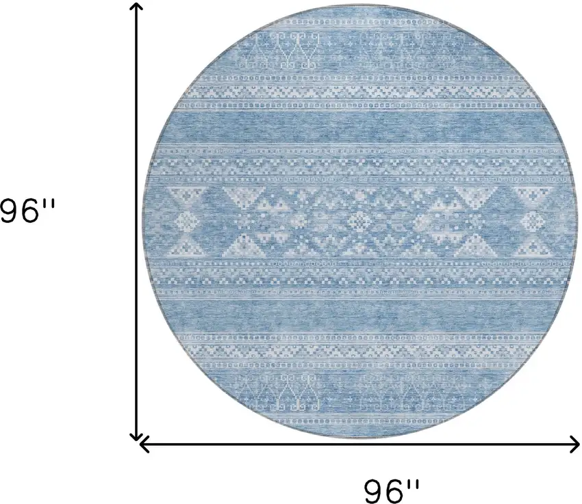 8' Sky Blue And Ivory Round Southwestern Washable Indoor Outdoor Area Rug Photo 8