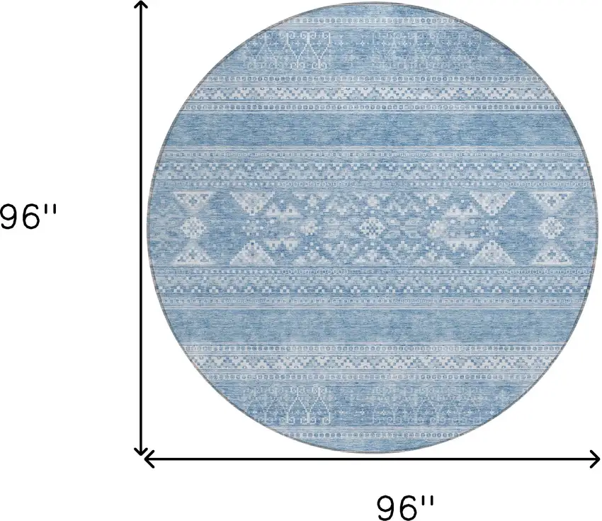 8' Sky Blue And Ivory Round Southwestern Washable Indoor Outdoor Area Rug Photo 8