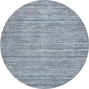 Photo of 8' Sky Blue And Ivory Round Striped Washable Indoor Outdoor Area Rug