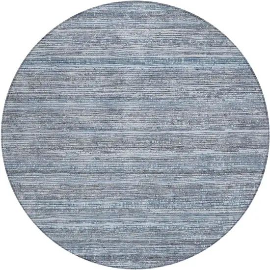 8' Sky Blue And Ivory Round Striped Washable Indoor Outdoor Area Rug Photo 1