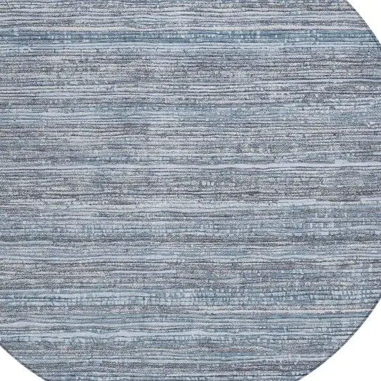 8' Sky Blue And Ivory Round Striped Washable Indoor Outdoor Area Rug Photo 8