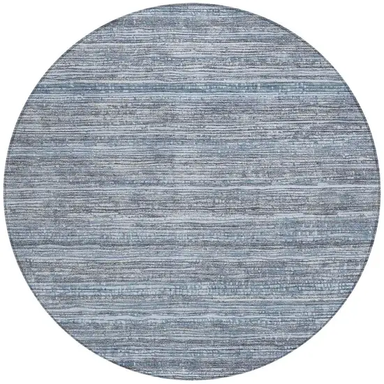 8' Sky Blue And Ivory Round Striped Washable Indoor Outdoor Area Rug Photo 3