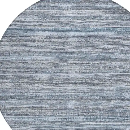 8' Sky Blue And Ivory Round Striped Washable Indoor Outdoor Area Rug Photo 4