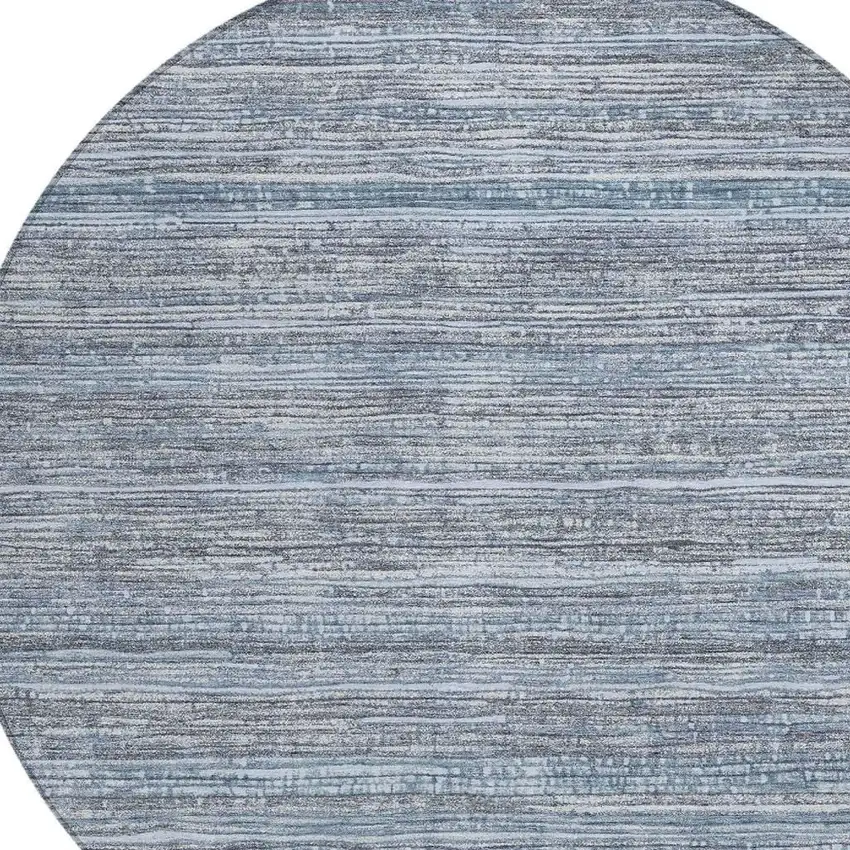 8' Sky Blue And Ivory Round Striped Washable Indoor Outdoor Area Rug Photo 4