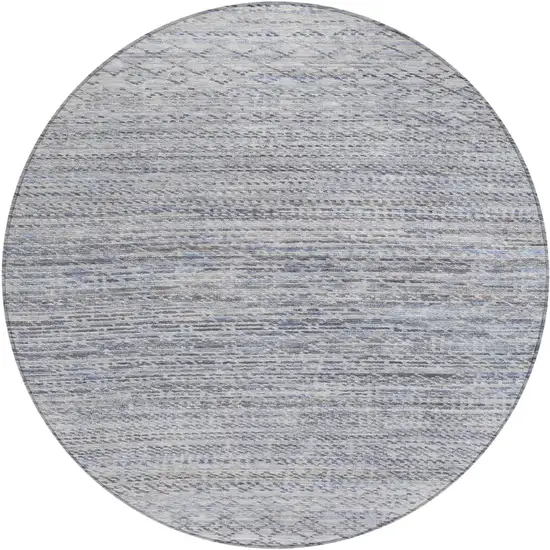 8' Sky Blue And Ivory Round Striped Washable Indoor Outdoor Area Rug Photo 1