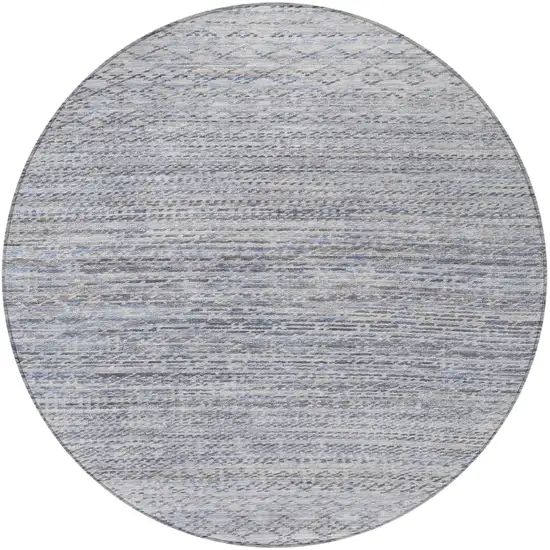 8' Sky Blue And Ivory Round Striped Washable Indoor Outdoor Area Rug Photo 3