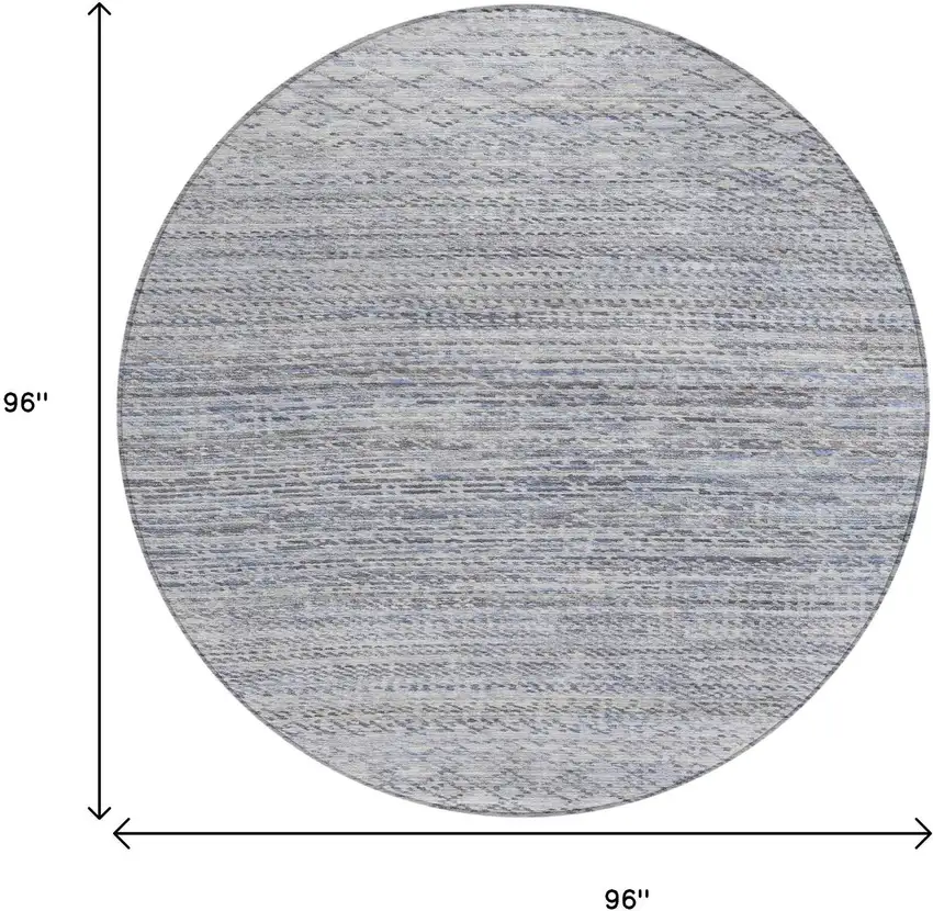 8' Sky Blue And Ivory Round Striped Washable Indoor Outdoor Area Rug Photo 8