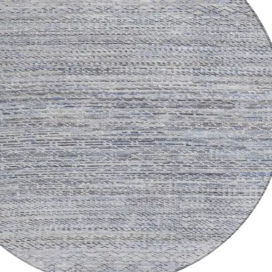 8' Sky Blue And Ivory Round Striped Washable Indoor Outdoor Area Rug Photo 5