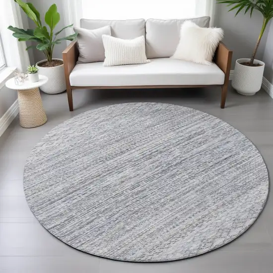 8' Sky Blue And Ivory Round Striped Washable Indoor Outdoor Area Rug Photo 7