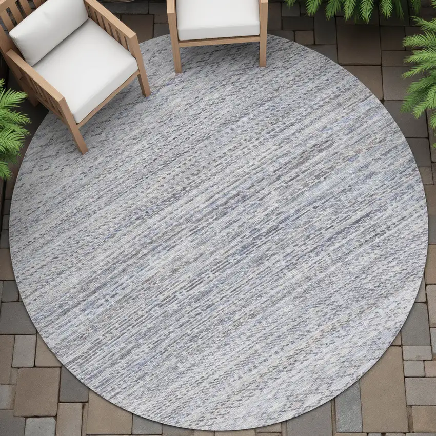 8' Sky Blue And Ivory Round Striped Washable Indoor Outdoor Area Rug Photo 6