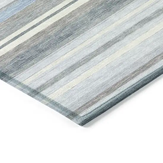 8' Sky Blue And Ivory Round Striped Washable Indoor Outdoor Area Rug Photo 7