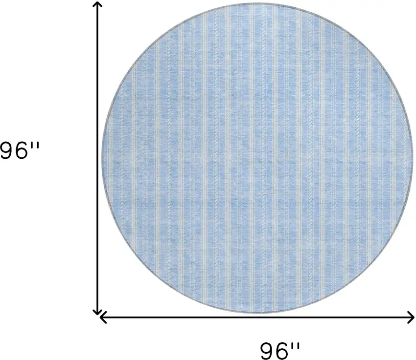 8' Sky Blue And Ivory Round Striped Washable Indoor Outdoor Area Rug Photo 3