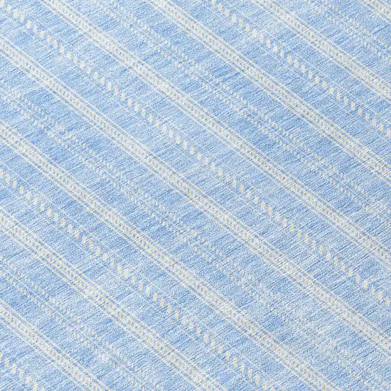 8' Sky Blue And Ivory Round Striped Washable Indoor Outdoor Area Rug Photo 8
