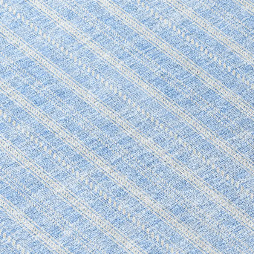 8' Sky Blue And Ivory Round Striped Washable Indoor Outdoor Area Rug Photo 8