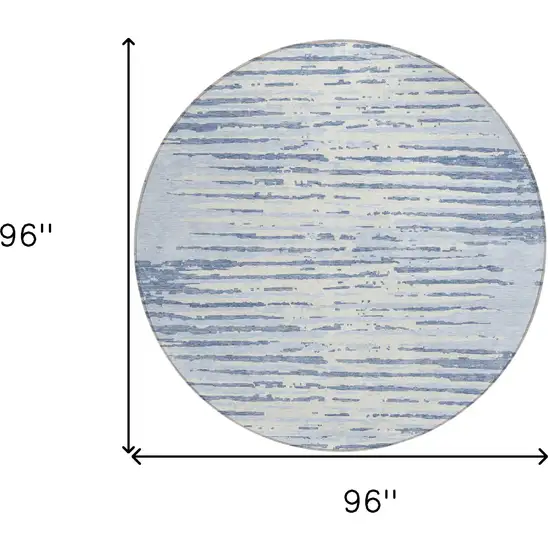 8' Sky Blue And Ivory Round Striped Washable Indoor Outdoor Area Rug Photo 3