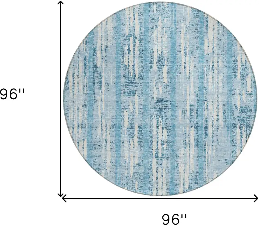8' Sky Blue And Ivory Round Striped Washable Indoor Outdoor Area Rug Photo 3