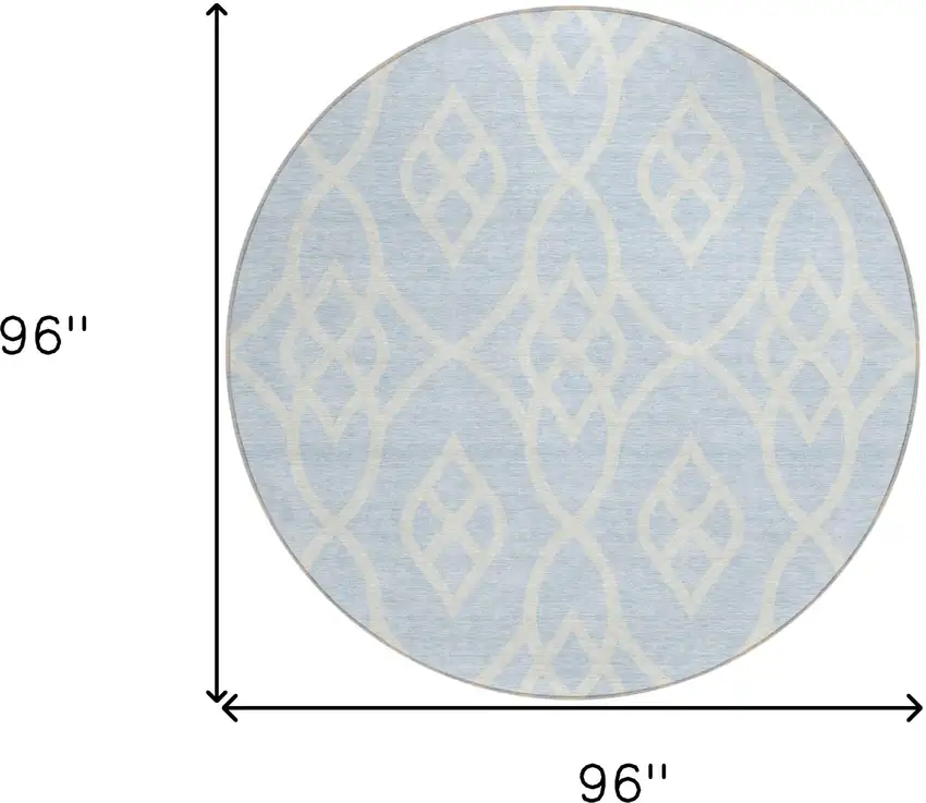 8' Sky Blue And Ivory Round Trellis Washable Indoor Outdoor Area Rug Photo 3