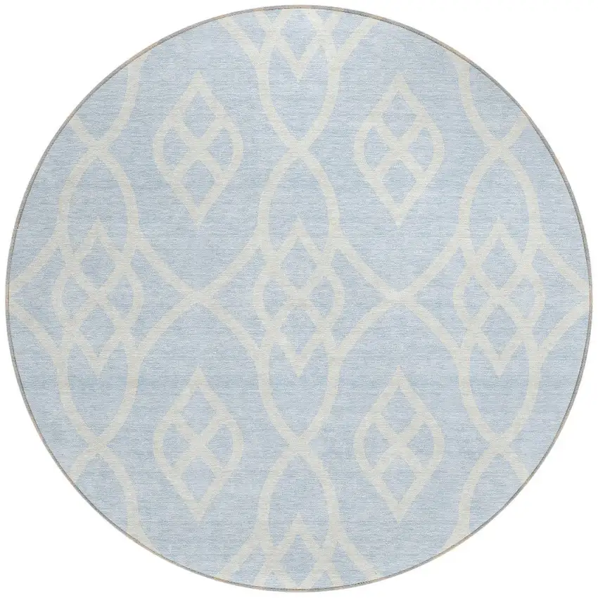 8' Sky Blue And Ivory Round Trellis Washable Indoor Outdoor Area Rug Photo 4