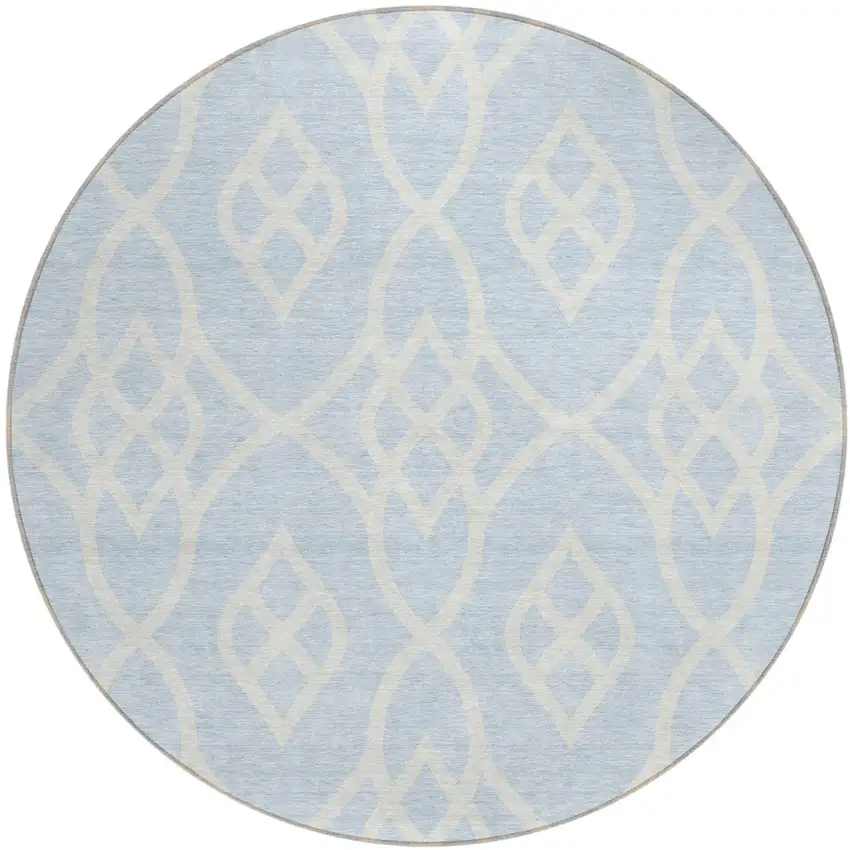 8' Sky Blue And Ivory Round Trellis Washable Indoor Outdoor Area Rug Photo 2