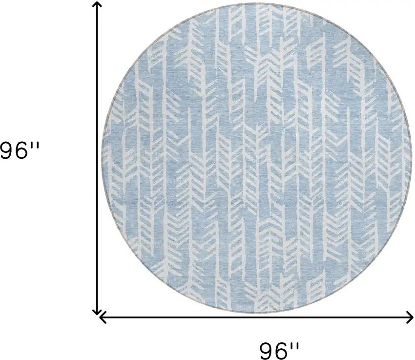 8' Sky Blue And Ivory Round Tribal Washable Indoor Outdoor Area Rug Photo 3