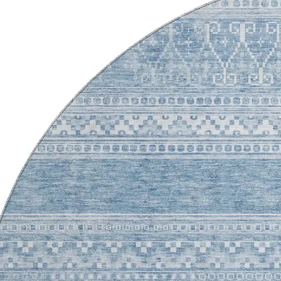 8' Sky Blue And Ivory Southwestern Washable Round Rug With UV Protection Photo 3
