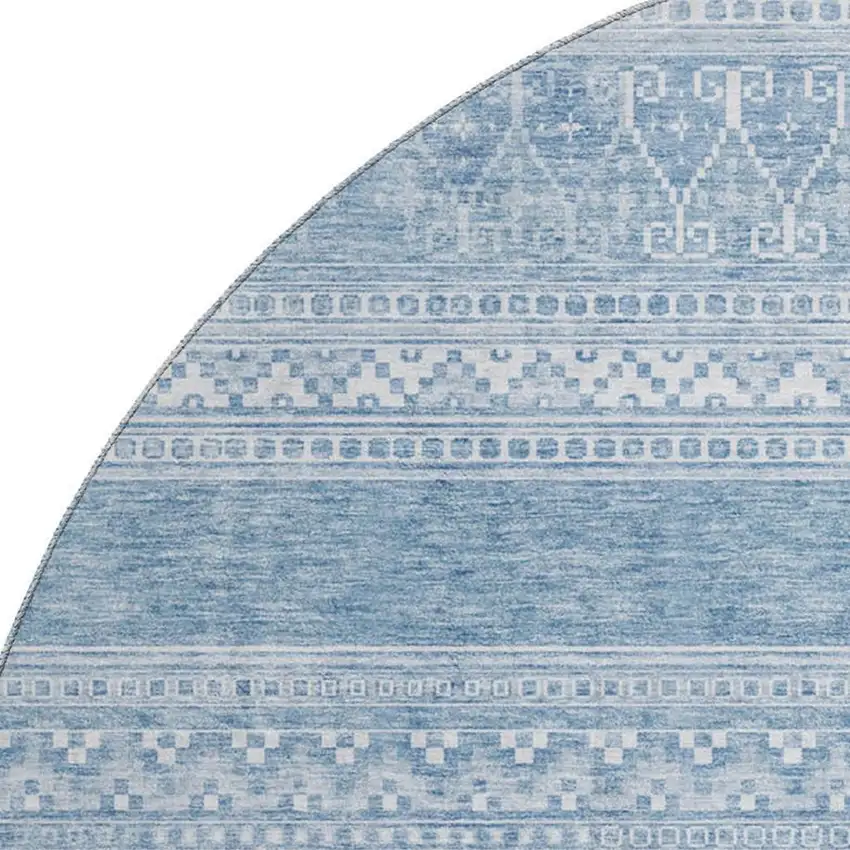 8' Sky Blue And Ivory Southwestern Washable Round Rug With UV Protection Photo 3