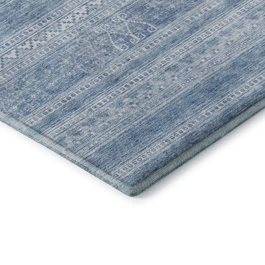 8' Sky Blue And Ivory Southwestern Washable Round Rug With UV Protection Photo 8