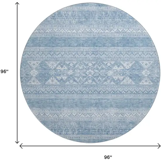 8' Sky Blue And Ivory Southwestern Washable Round Rug With UV Protection Photo 6