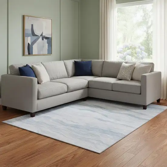 8' Sky Blue And Ivory Striped Washable Area Rug With UV Protection Photo 2