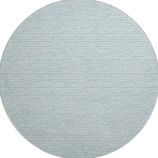 8' Sky Blue And Ivory Striped Washable Round Rug With UV Protection Photo 4