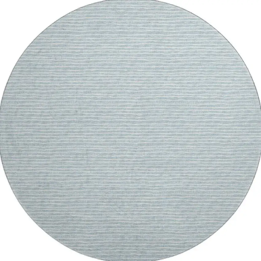 8' Sky Blue And Ivory Striped Washable Round Rug With UV Protection Photo 4