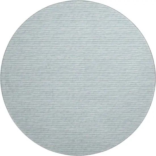 8' Sky Blue And Ivory Striped Washable Round Rug With UV Protection Photo 2