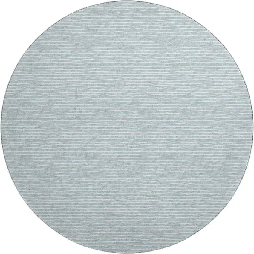 8' Sky Blue And Ivory Striped Washable Round Rug With UV Protection Photo 2