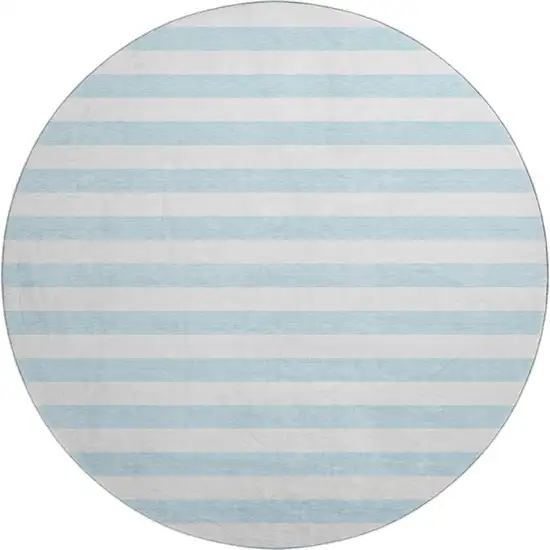 8' Sky Blue And Ivory Striped Washable Round Rug With UV Protection Photo 1