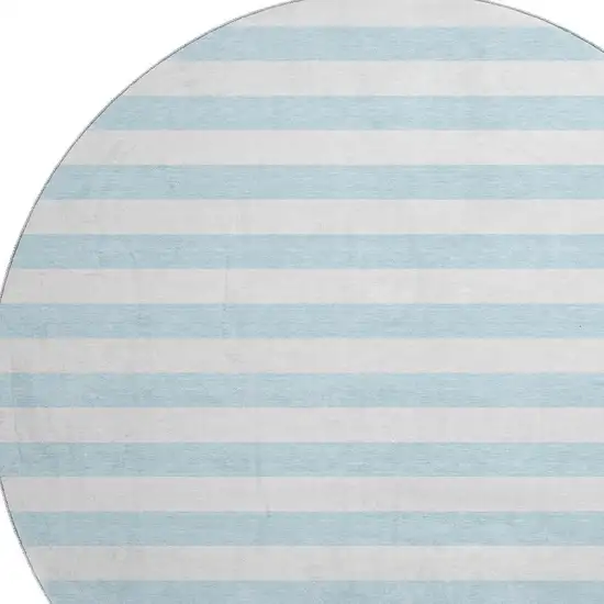 8' Sky Blue And Ivory Striped Washable Round Rug With UV Protection Photo 3
